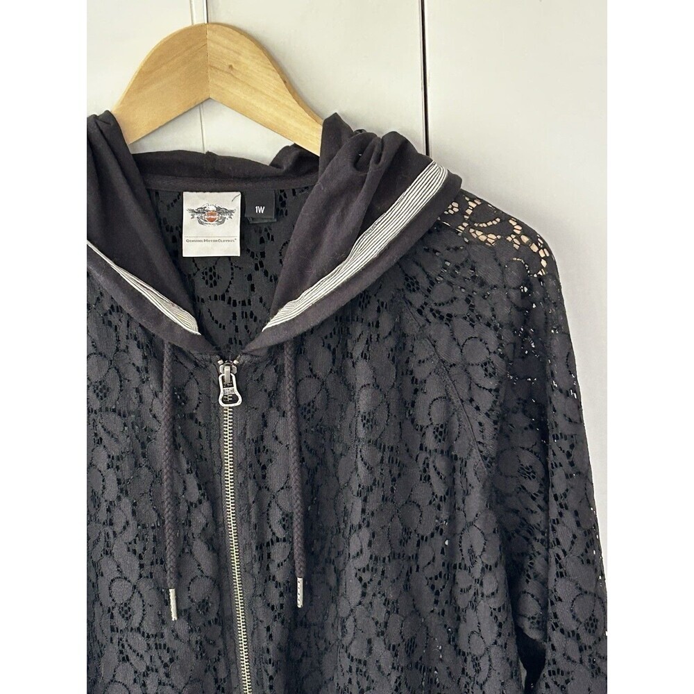 Harley Davidson Lace Hoodie Full Zip Jacket Women's Size 1W 18 20 Black - Picture 4 of 10